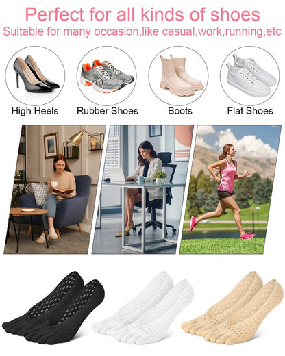 BLATOWN 6 Paar Ballenentlastungs-Socken, Zehenausrichtung Kompressions-Zehentrenner-Socken, No Show Low Cut Liner Fünf-Finger für Damen & Herren Ballenzeh