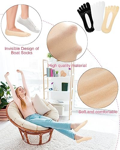 BLATOWN 6 Paar Ballenentlastungs-Socken, Zehenausrichtung Kompressions-Zehentrenner-Socken, No Show Low Cut Liner Fünf-Finger für Damen & Herren Ballenzeh