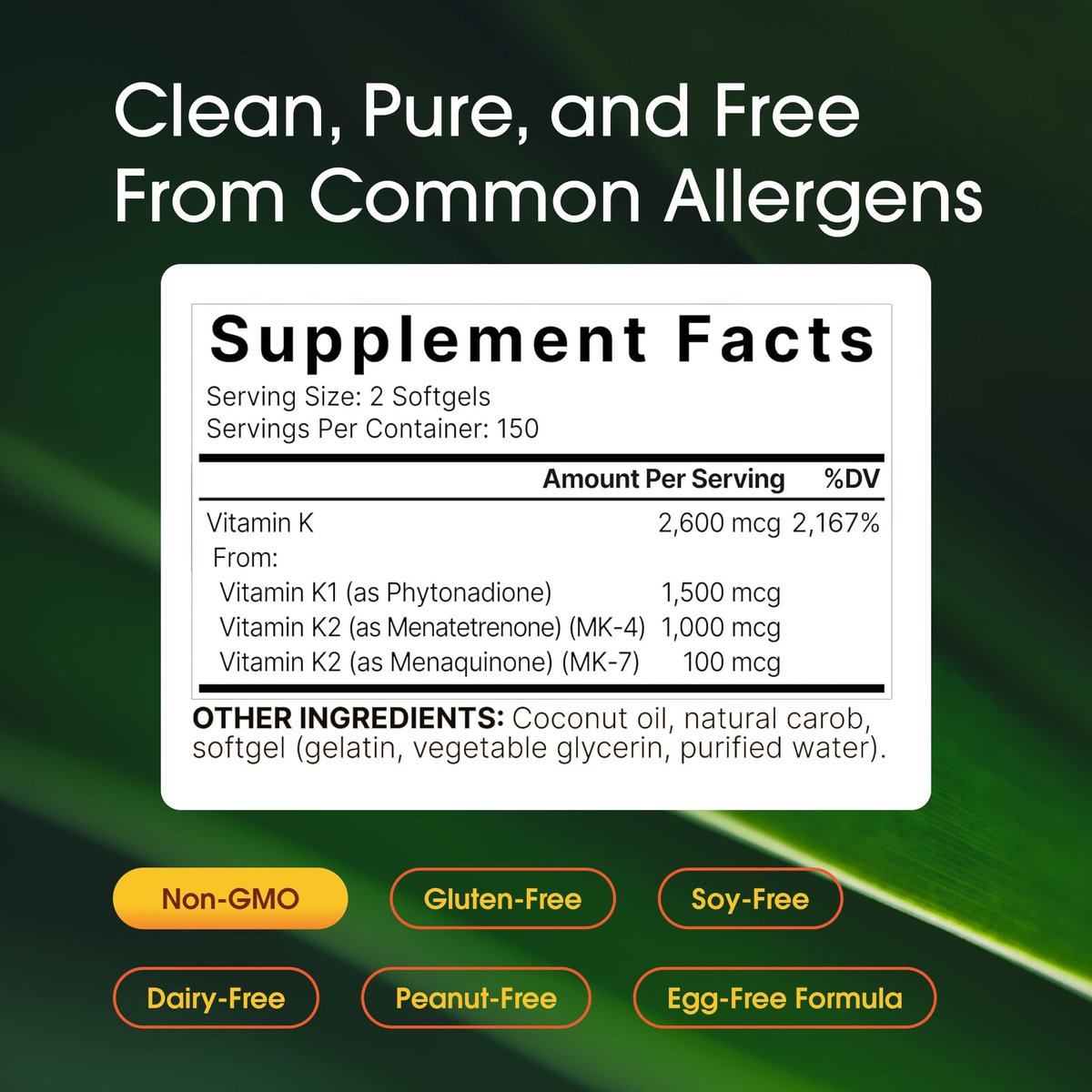 NatureBell Vitamin K Komplex - 300 Weichkapseln - 2.600 mcg Vitamin K - Vollspektrum Knochen- & Herzgesundheit - Hochabsorbierbares K1 & K2 MK-4 & MK-7*