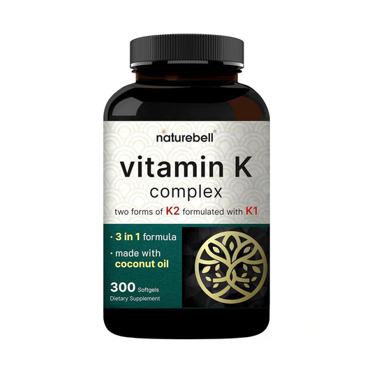 NatureBell Vitamin K Komplex - 300 Weichkapseln - 2.600 mcg Vitamin K - Vollspektrum Knochen- & Herzgesundheit - Hochabsorbierbares K1 & K2 MK-4 & MK-7*