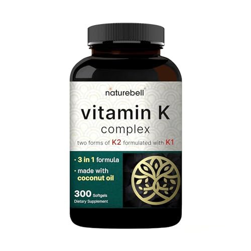NatureBell Vitamin K Komplex - 300 Weichkapseln - 2.600 mcg Vitamin K - Vollspektrum Knochen- & Herzgesundheit - Hochabsorbierbares K1 & K2 MK-4 & MK-7*