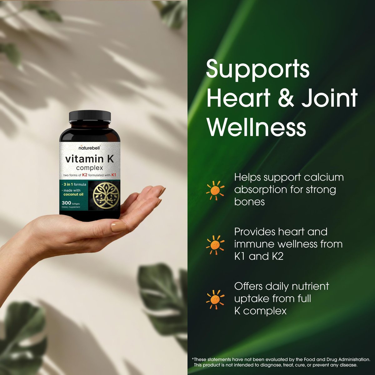 NatureBell Vitamin K Komplex - 300 Weichkapseln - 2.600 mcg Vitamin K - Vollspektrum Knochen- & Herzgesundheit - Hochabsorbierbares K1 & K2 MK-4 & MK-7*