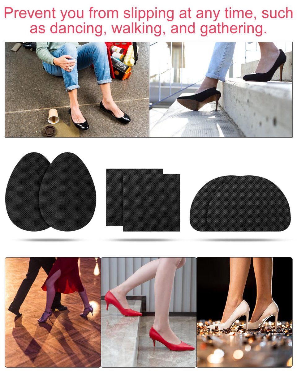 24-teilige Anti-Rutsch-Pads für Schuhe – Selbstklebende Schuhgriffe für Absätze, Strapazierfähige Gummisticker (3 Designs, Schwarz)