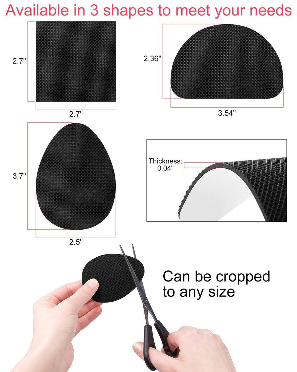 24-teilige Anti-Rutsch-Pads für Schuhe – Selbstklebende Schuhgriffe für Absätze, Strapazierfähige Gummisticker (3 Designs, Schwarz)