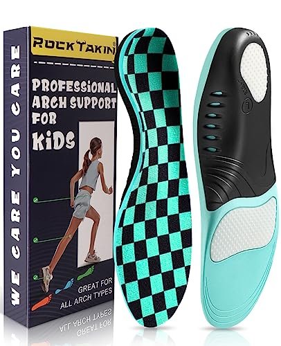 ROCKTAKIN Kindereinlagen mit Fußgewölbeunterstützung, Plantarfasziitis Orthotics für hohe Bögen, flache Füße, Schmerzlinderung, Haltungsverbesserung