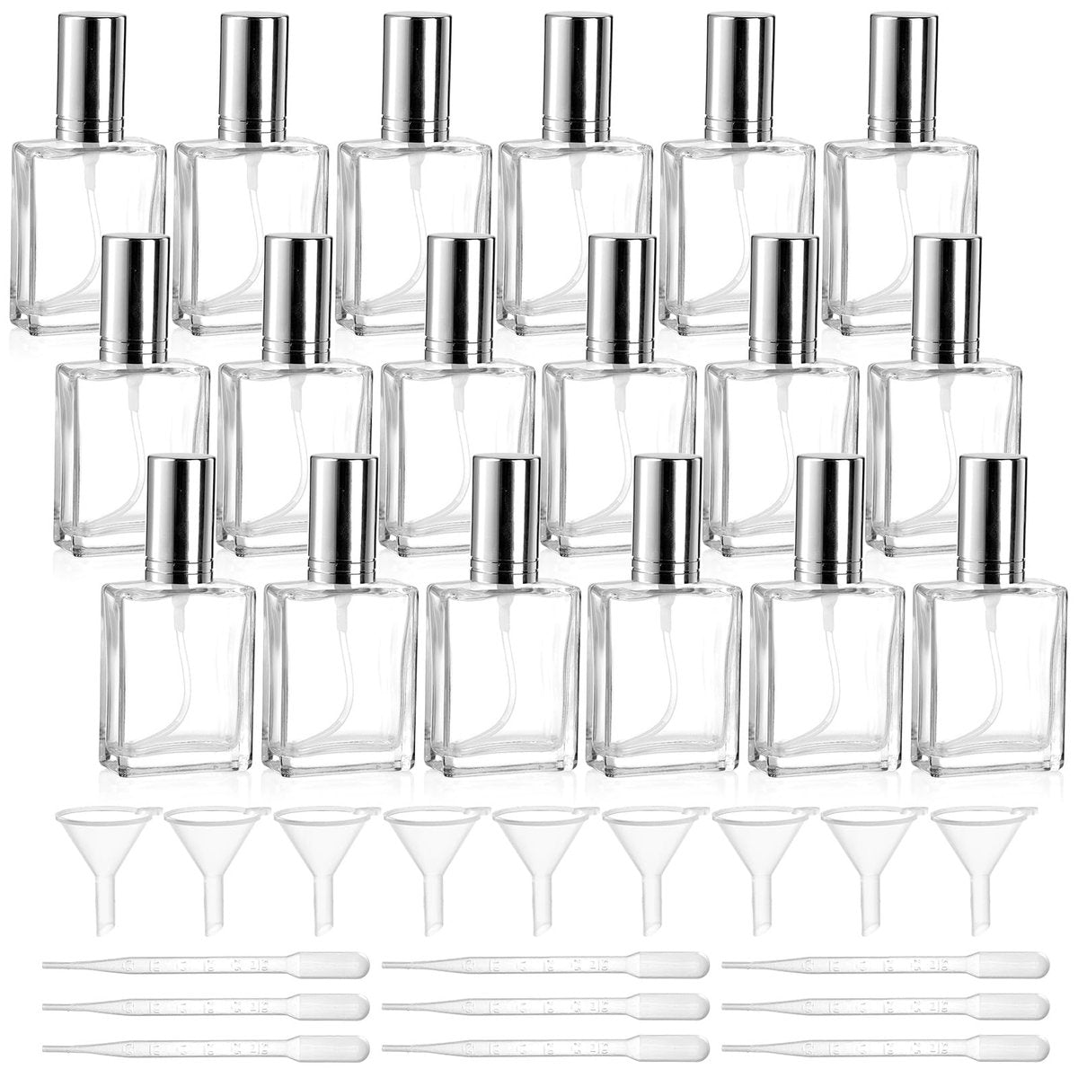 Foraineam 18er-Pack klare Glas-Feinnebel-Zerstäuberflaschen, 15 ml nachfüllbare Mini-Parfümflasche, leere Glas-Parfümzerstäuberflasche mit Pipetten und Trichtern