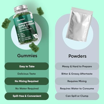 WeightWorld Super Greens Gummies – Energie, Immunität, Darm- & Verdauungsgesundheit – 45-Tage-Vorrat – Tägliche Grüne Nahrungsergänzung – Moringa, Brokkoli, Spinat + Vitamine & Mineralien – 90 Vegane Superfood-Gummis