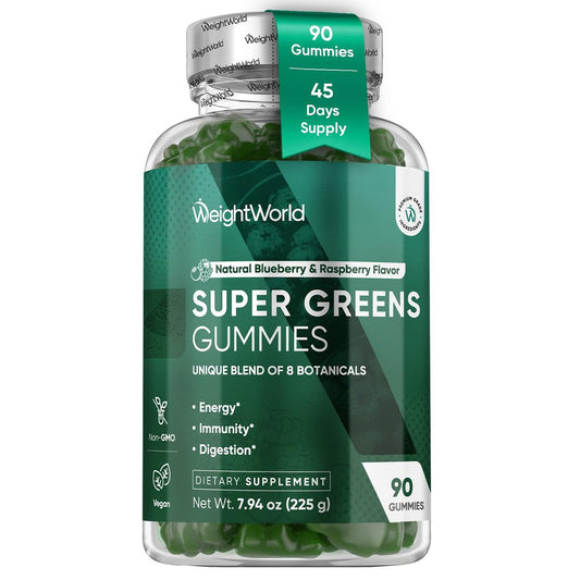 WeightWorld Super Greens Gummies – Energie, Immunität, Darm- & Verdauungsgesundheit – 45-Tage-Vorrat – Tägliche Grüne Nahrungsergänzung – Moringa, Brokkoli, Spinat + Vitamine & Mineralien – 90 Vegane Superfood-Gummis