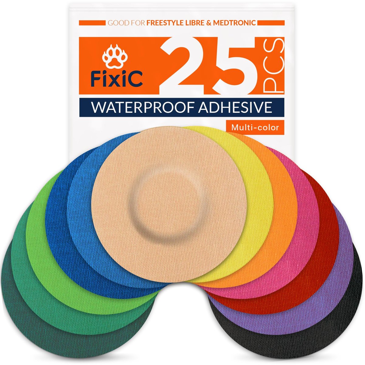 FixiС Sensor Covers 25er-Pack 3 1/2" - Perfekte Freestyle-Klebepflaster für Libre 1, 2, 3 & Plus - G7 & Stelo - Guardian - Wasserdichte Haftpflaster - Vorgeschnitten - Die beste Fixierung! (Mehrfarbig)