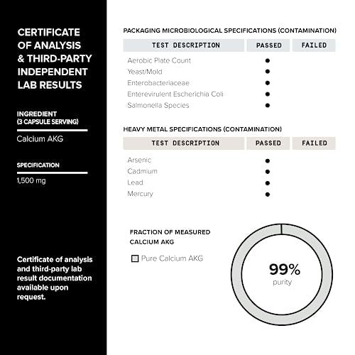 Toniiq 1500 mg Ultrahohe Reinheit Ca-AKG Kapseln - 99%+ hochreines und bioverfügbares Calcium-Alpha-Ketoglutarat - Calcium AKG Langlebigkeitsergänzung - 120 Ca-AKG vegetarische Kapseln