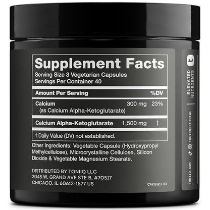 Toniiq 1500 mg Ultrahohe Reinheit Ca-AKG Kapseln - 99%+ hochreines und bioverfügbares Calcium-Alpha-Ketoglutarat - Calcium AKG Langlebigkeitsergänzung - 120 Ca-AKG vegetarische Kapseln