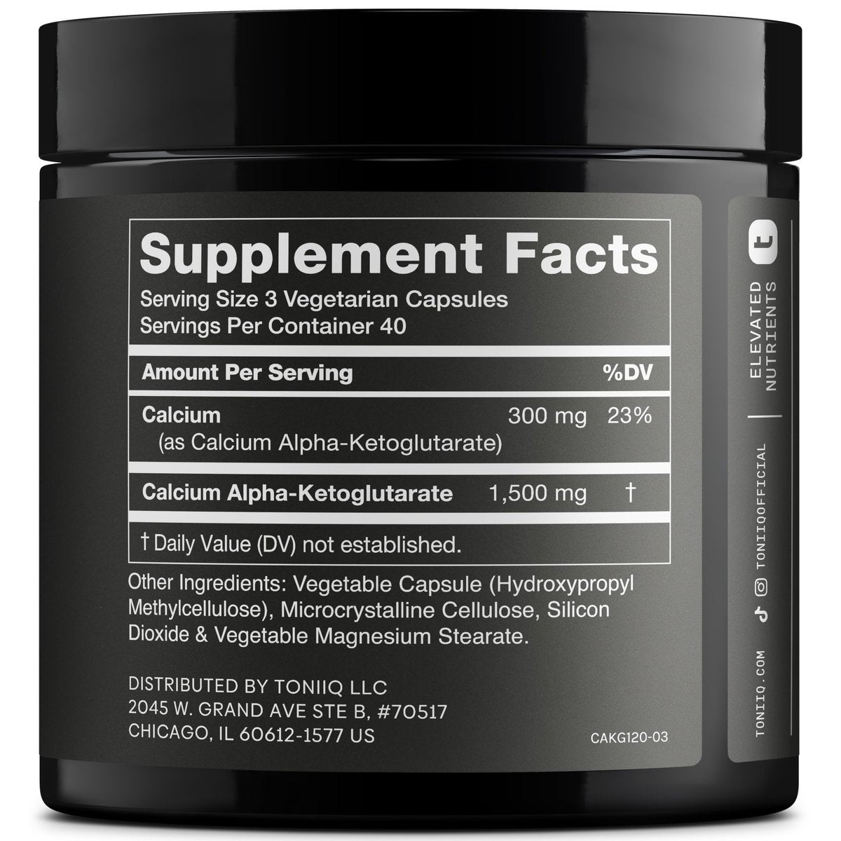 Toniiq 1500 mg Ultrahohe Reinheit Ca-AKG Kapseln - 99%+ hochreines und bioverfügbares Calcium-Alpha-Ketoglutarat - Calcium AKG Langlebigkeitsergänzung - 120 Ca-AKG vegetarische Kapseln