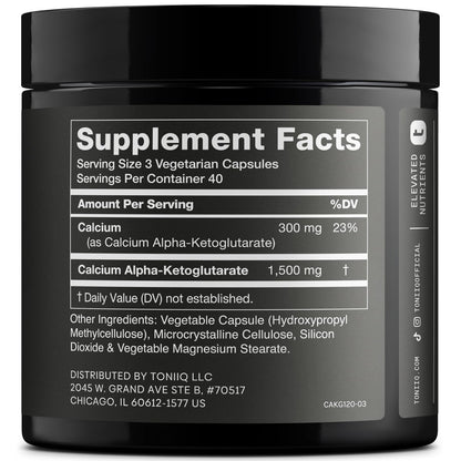 Toniiq 1500 mg Ultrahohe Reinheit Ca-AKG Kapseln - 99%+ hochreines und bioverfügbares Calcium-Alpha-Ketoglutarat - Calcium AKG Langlebigkeitsergänzung - 120 Ca-AKG vegetarische Kapseln