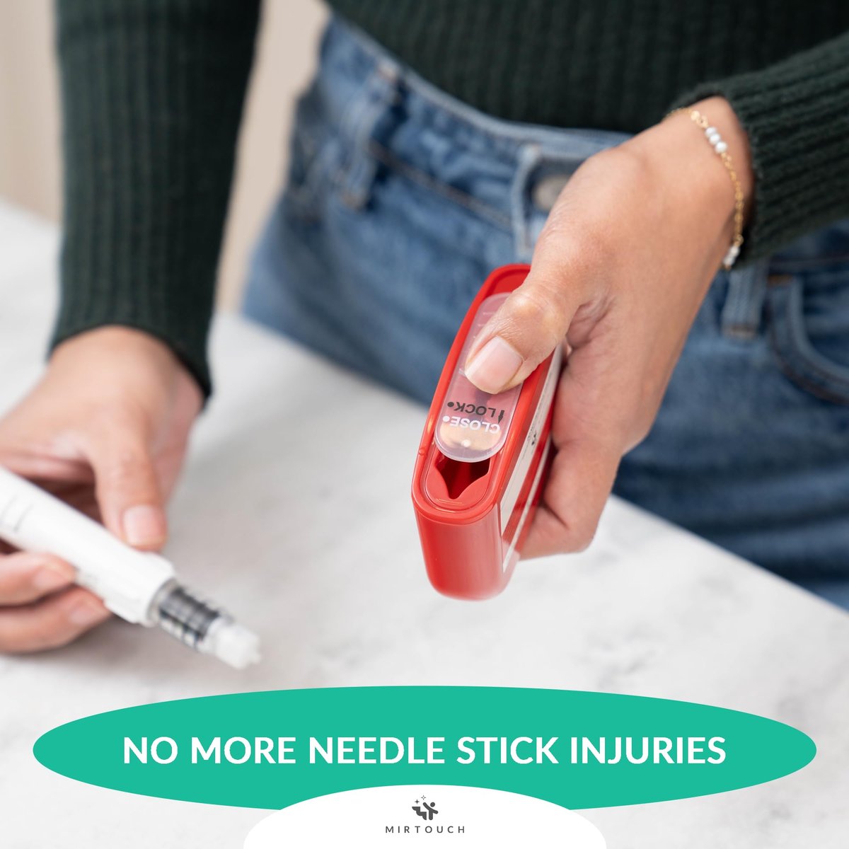 PocketSharps - Reisespitzerbehälter für Pen-Nadeln, Lanzetten, Teststreifen - Premium-Qualität, flacher Boden, durchscheinender Deckel, einfache Handhabung, tragbarer Auswurf- und Entsorgungsbehälter - 3er-Pack