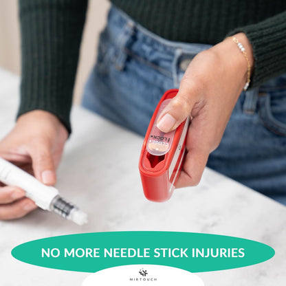 PocketSharps - Reisespitzerbehälter für Pen-Nadeln, Lanzetten, Teststreifen - Premium-Qualität, flacher Boden, durchscheinender Deckel, einfache Handhabung, tragbarer Auswurf- und Entsorgungsbehälter - 3er-Pack