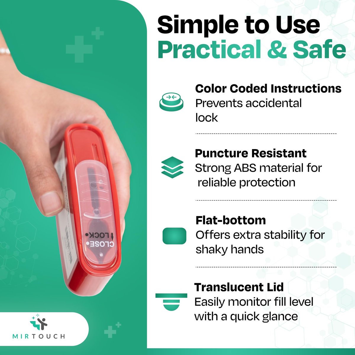 PocketSharps - Reisespitzerbehälter für Pen-Nadeln, Lanzetten, Teststreifen - Premium-Qualität, flacher Boden, durchscheinender Deckel, einfache Handhabung, tragbarer Auswurf- und Entsorgungsbehälter - 3er-Pack