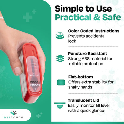 PocketSharps - Reisespitzerbehälter für Pen-Nadeln, Lanzetten, Teststreifen - Premium-Qualität, flacher Boden, durchscheinender Deckel, einfache Handhabung, tragbarer Auswurf- und Entsorgungsbehälter - 3er-Pack