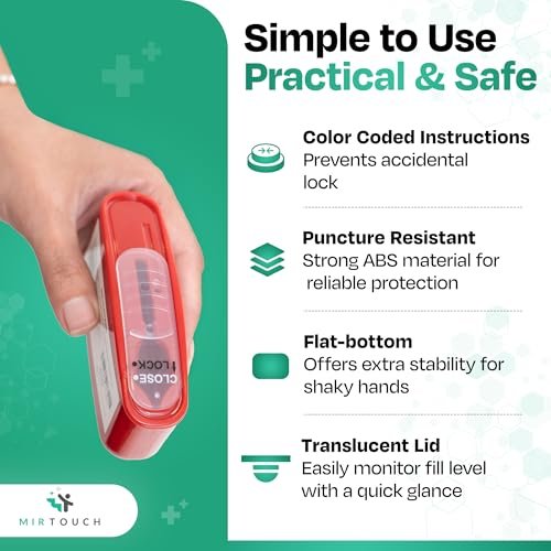 PocketSharps - Reisespitzerbehälter für Pen-Nadeln, Lanzetten, Teststreifen - Premium-Qualität, flacher Boden, durchscheinender Deckel, einfache Handhabung, tragbarer Auswurf- und Entsorgungsbehälter - 3er-Pack