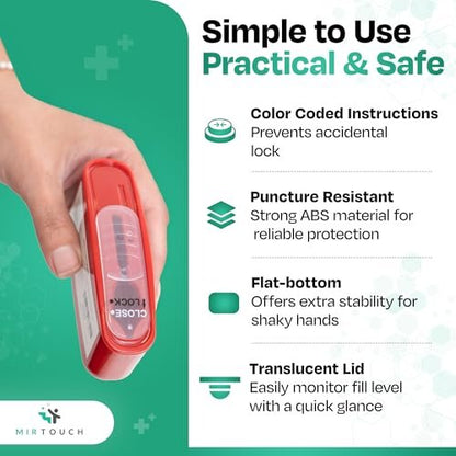 PocketSharps - Reisespitzerbehälter für Pen-Nadeln, Lanzetten, Teststreifen - Premium-Qualität, flacher Boden, durchscheinender Deckel, einfache Handhabung, tragbarer Auswurf- und Entsorgungsbehälter - 3er-Pack