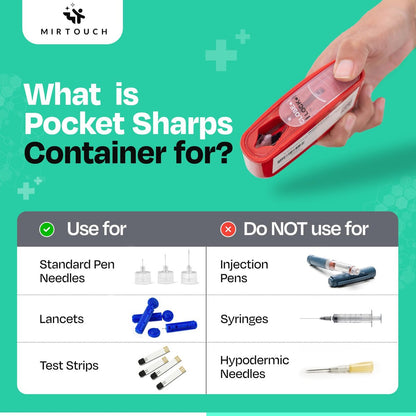 PocketSharps - Reisespitzerbehälter für Pen-Nadeln, Lanzetten, Teststreifen - Premium-Qualität, flacher Boden, durchscheinender Deckel, einfache Handhabung, tragbarer Auswurf- und Entsorgungsbehälter - 3er-Pack
