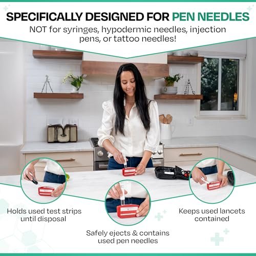 PocketSharps - Reisespitzerbehälter für Pen-Nadeln, Lanzetten, Teststreifen - Premium-Qualität, flacher Boden, durchscheinender Deckel, einfache Handhabung, tragbarer Auswurf- und Entsorgungsbehälter - 3er-Pack
