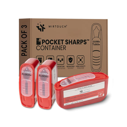 PocketSharps - Reisespitzerbehälter für Pen-Nadeln, Lanzetten, Teststreifen - Premium-Qualität, flacher Boden, durchscheinender Deckel, einfache Handhabung, tragbarer Auswurf- und Entsorgungsbehälter - 3er-Pack