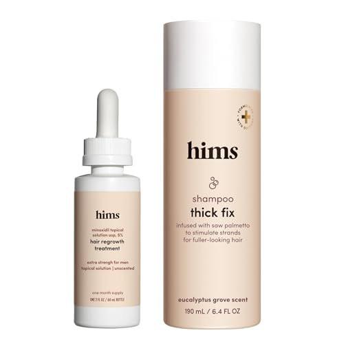 hims Thick Fix Verdickendes Shampoo & 5% Minoxidil Behandlungsserum – Mit Sägepalmen-Extrakt & Minoxidil Serum – Für kräftigeres Haarwachstum – Parabenfrei & Sulfatfrei – Eukalyptus-Hain Duft