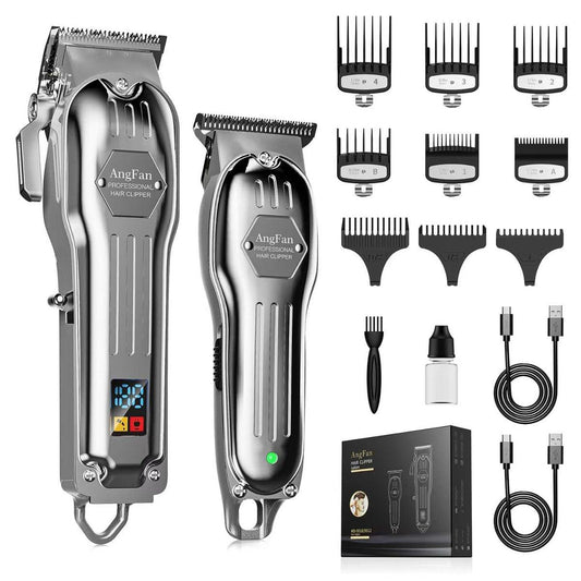 AngFan Professionelle Haarschneidemaschine für Herren - Kabelloser Haarschneider & Trimmer Set mit LCD-Display, 7200 U/min Hochgeschwindigkeitsmotor, 5 Stunden Laufzeit, Wandmontierbare Barber-Werkzeuge für den Heimgebrauch & professionelle Friseure