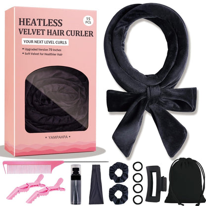 Heatless Curls Overnight Headband, 70'' Lockenwickler ohne Hitze für mittellanges bis langes Haar, Schwarz