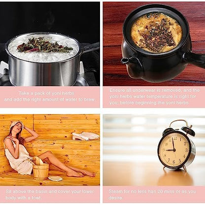 Yoni Kräuter für Frauen zur Reinigung – pH-Balance & Regeneration, 100% natürliche V-Steam-Kräuter, organische Kräutermischung, 7 Filterbeutel, 3,17 Unzen