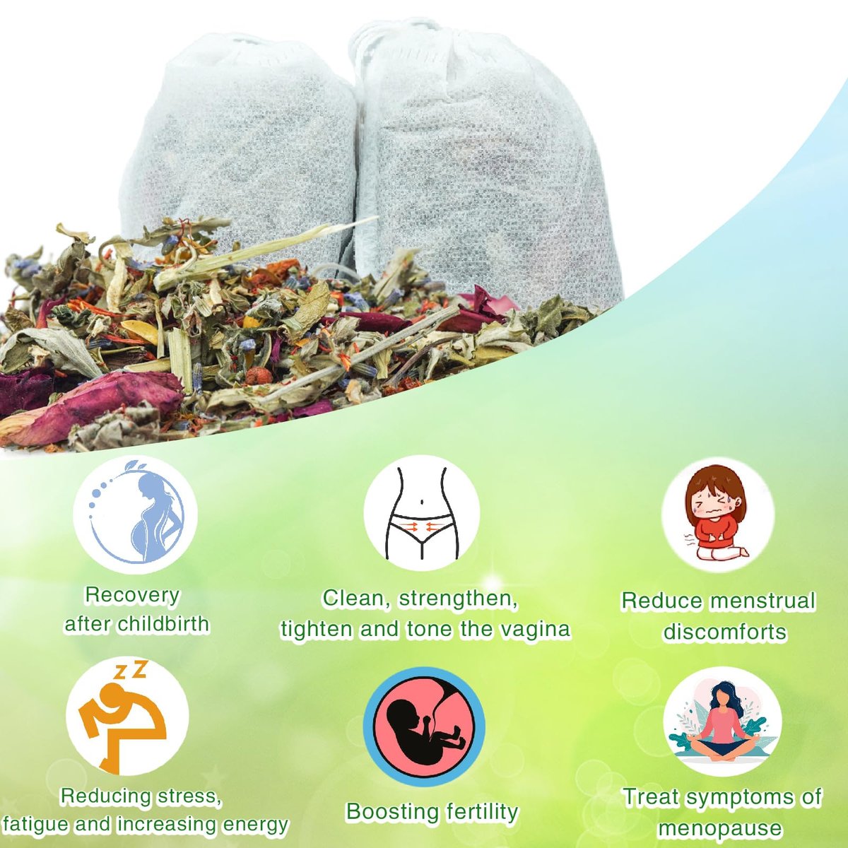 Yoni Kräuter für Frauen zur Reinigung – pH-Balance & Regeneration, 100% natürliche V-Steam-Kräuter, organische Kräutermischung, 7 Filterbeutel, 3,17 Unzen