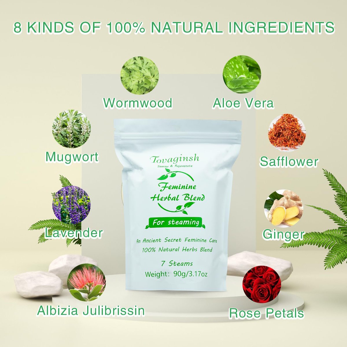 Yoni Kräuter für Frauen zur Reinigung – pH-Balance & Regeneration, 100% natürliche V-Steam-Kräuter, organische Kräutermischung, 7 Filterbeutel, 3,17 Unzen