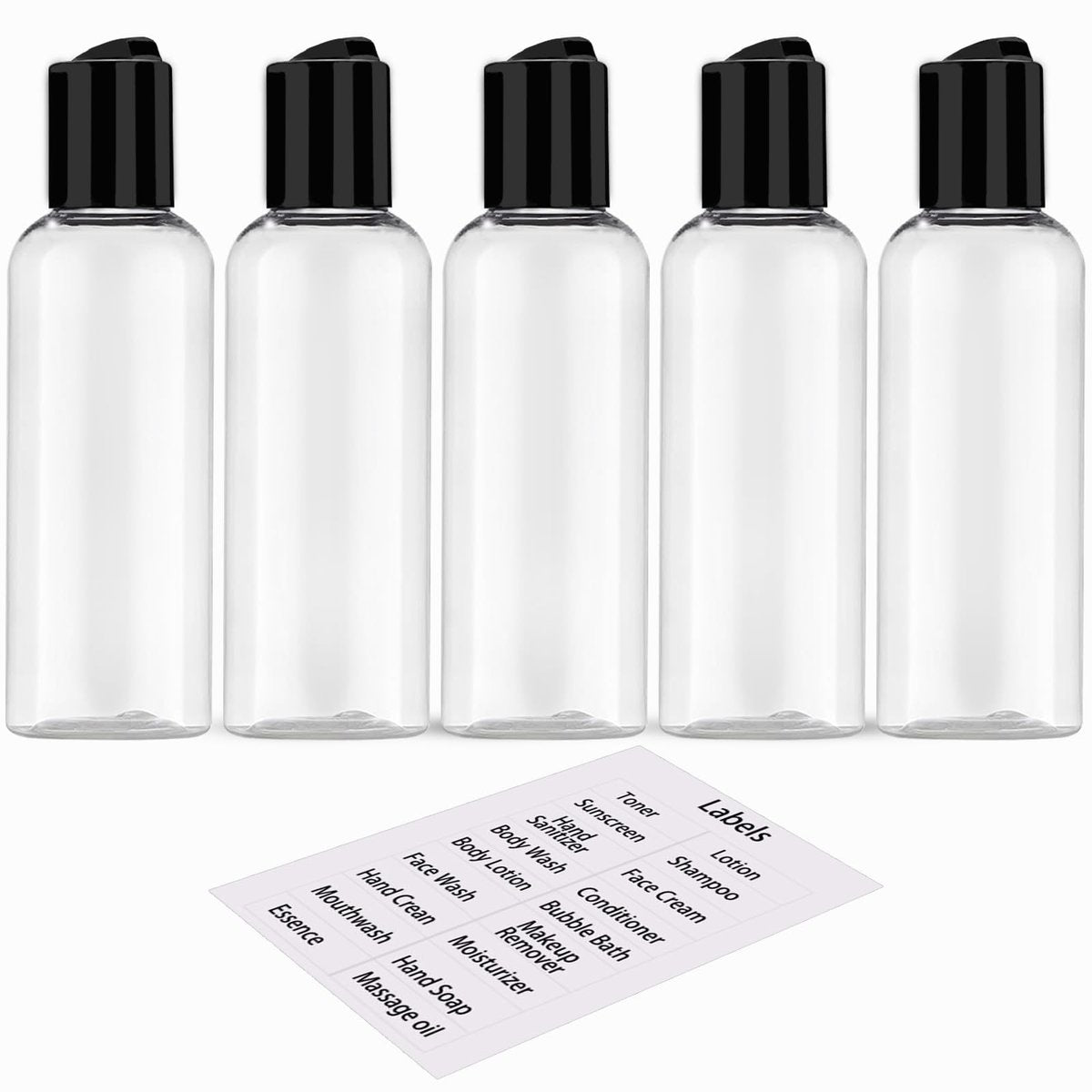 DNSEN 5er-Pack 100 ml Reiseflaschen für Toilettenartikel TSA-geprüft auslaufsicher Plastik leere Reisegröße Behälter mit Etiketten