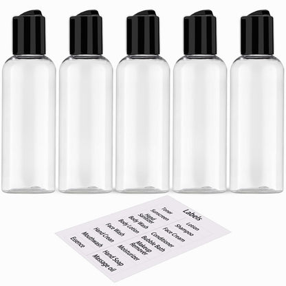 DNSEN 5er-Pack 100 ml Reiseflaschen für Toilettenartikel TSA-geprüft auslaufsicher Plastik leere Reisegröße Behälter mit Etiketten