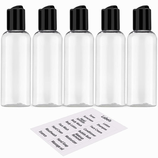 DNSEN 5er-Pack 100 ml Reiseflaschen für Toilettenartikel TSA-geprüft auslaufsicher Plastik leere Reisegröße Behälter mit Etiketten