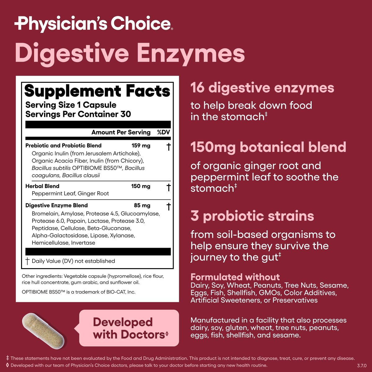 Physician's CHOICE Verdauungsenzyme gegen Blähungen & für die Verdauung - Schnell wirkende 16-Enzym-Formel mit organischen Präbiotika & Probiotika für die Darm- & Verdauungsgesundheit - Linderung von Unwohlsein nach Mahlzeiten - 30 Kapseln