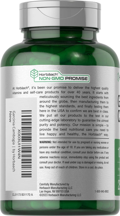 Horbaach Garcinia Cambogia Extrakt Kapseln | 250 Kapseln | Pflanzliches Nahrungsergänzungsmittel | Non-GMO, Glutenfrei