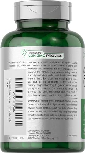 Horbaach Garcinia Cambogia Extrakt Kapseln | 250 Kapseln | Pflanzliches Nahrungsergänzungsmittel | Non-GMO, Glutenfrei