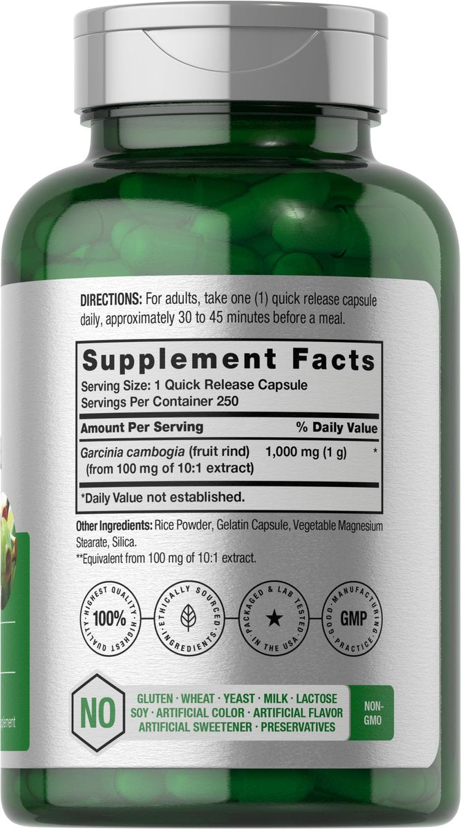 Horbaach Garcinia Cambogia Extrakt Kapseln | 250 Kapseln | Pflanzliches Nahrungsergänzungsmittel | Non-GMO, Glutenfrei