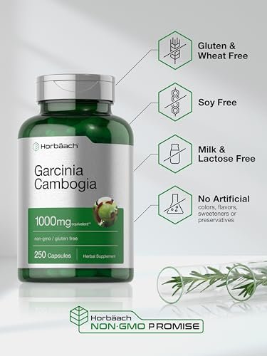 Horbaach Garcinia Cambogia Extrakt Kapseln | 250 Kapseln | Pflanzliches Nahrungsergänzungsmittel | Non-GMO, Glutenfrei