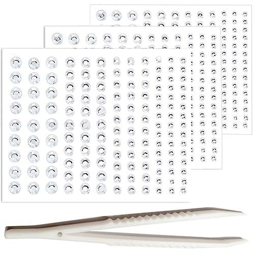Go Ho 3 Blätter selbstklebende Gesichts-/Haar-Rhinestones, Kristalle für Augen, Haar-Juwelen zum Aufkleben, Gesichtssteine für Sänger-Konzerte, Festival-Rave-Accessoires, weiße Strass-Aufkleber