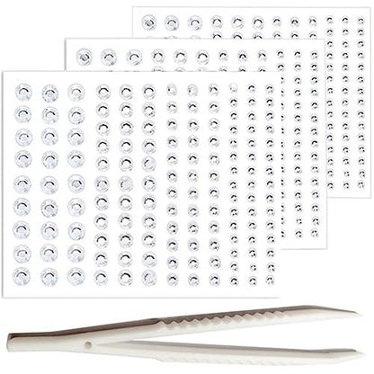 Go Ho 3 Blätter selbstklebende Gesichts-/Haar-Rhinestones, Kristalle für Augen, Haar-Juwelen zum Aufkleben, Gesichtssteine für Sänger-Konzerte, Festival-Rave-Accessoires, weiße Strass-Aufkleber
