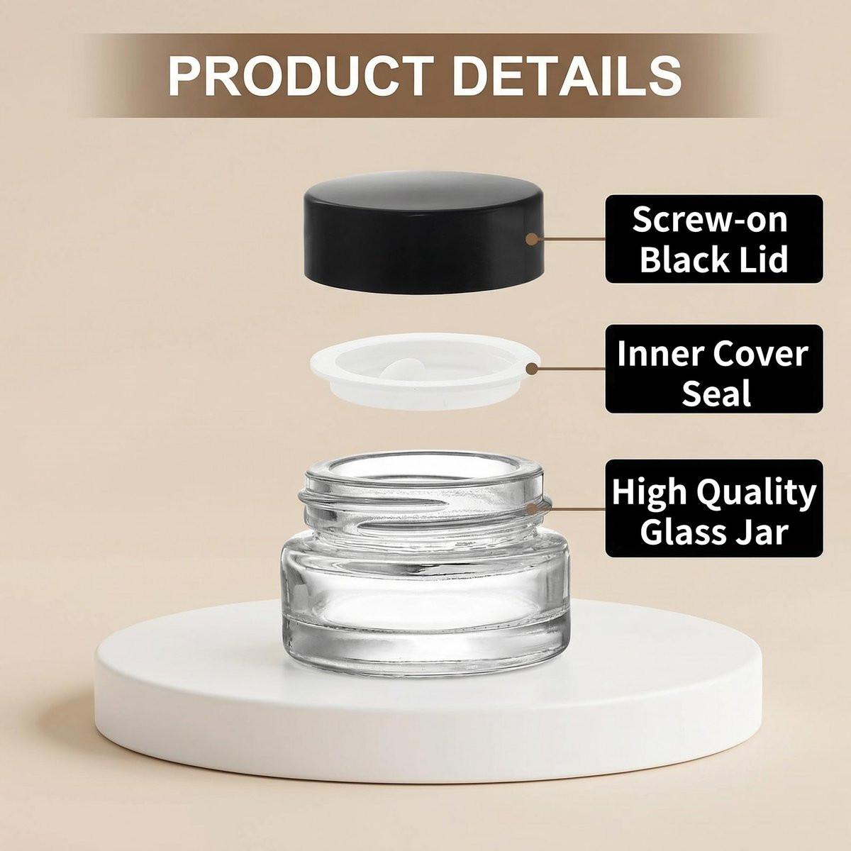 Coloch 90er-Pack 5 ml Glasprobenbehälter mit schwarzem Deckel, Mini-Glaskosmetikgläser mit Inneneinsatz, nachfüllbare kleine Glasgläser für Kosmetik, Lotion, Creme, Proben, Wachs, Hautpflege, Reisen