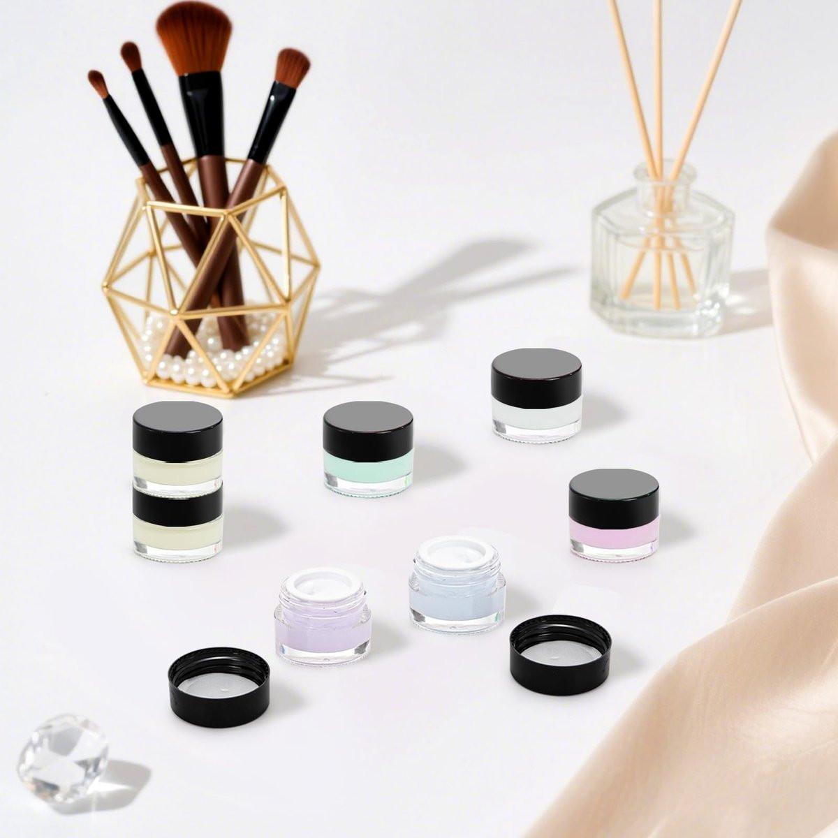 Coloch 90er-Pack 5 ml Glasprobenbehälter mit schwarzem Deckel, Mini-Glaskosmetikgläser mit Inneneinsatz, nachfüllbare kleine Glasgläser für Kosmetik, Lotion, Creme, Proben, Wachs, Hautpflege, Reisen