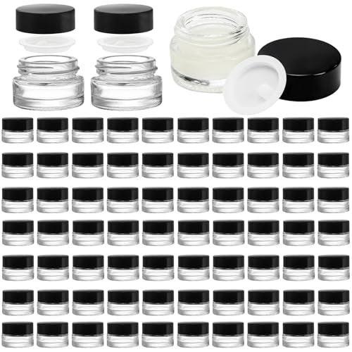 Coloch 90er-Pack 5 ml Glasprobenbehälter mit schwarzem Deckel, Mini-Glaskosmetikgläser mit Inneneinsatz, nachfüllbare kleine Glasgläser für Kosmetik, Lotion, Creme, Proben, Wachs, Hautpflege, Reisen