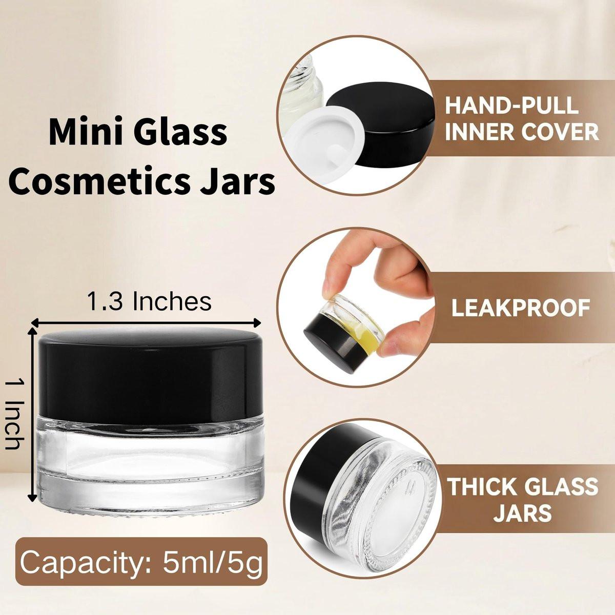 Coloch 90er-Pack 5 ml Glasprobenbehälter mit schwarzem Deckel, Mini-Glaskosmetikgläser mit Inneneinsatz, nachfüllbare kleine Glasgläser für Kosmetik, Lotion, Creme, Proben, Wachs, Hautpflege, Reisen