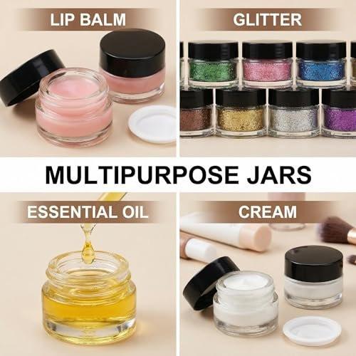 Coloch 90er-Pack 5 ml Glasprobenbehälter mit schwarzem Deckel, Mini-Glaskosmetikgläser mit Inneneinsatz, nachfüllbare kleine Glasgläser für Kosmetik, Lotion, Creme, Proben, Wachs, Hautpflege, Reisen