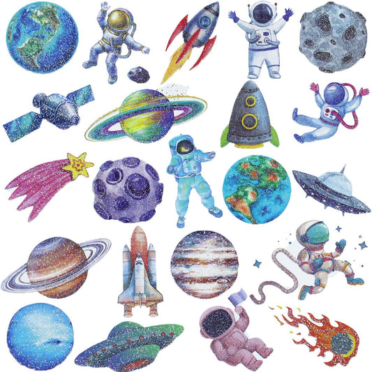 Hohamn 120 Stücke Glitzer Galaxy Temporäre Tattoos für Jungen Kinder, 12 Blätter Weltraum Tattoos für Kinder Geburtstagsparty Zubehör Raumschiff Dekorationen