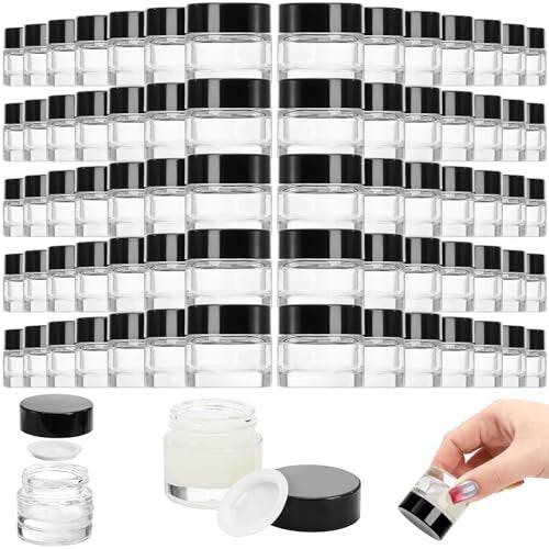 Coloch 70er-Pack 10ml Mini-Glasprobengläser mit luftdichtem Deckel, 10 Gramm Glas-Kosmetikbehälter, klare runde Lippenbalsam-Behälter für Kosmetik, Lotion, Creme, Proben, Hautpflege, Reisen, Einzelhandel