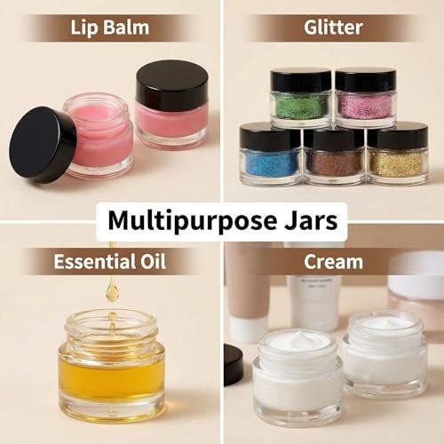 Coloch 70er-Pack 10ml Mini-Glasprobengläser mit luftdichtem Deckel, 10 Gramm Glas-Kosmetikbehälter, klare runde Lippenbalsam-Behälter für Kosmetik, Lotion, Creme, Proben, Hautpflege, Reisen, Einzelhandel